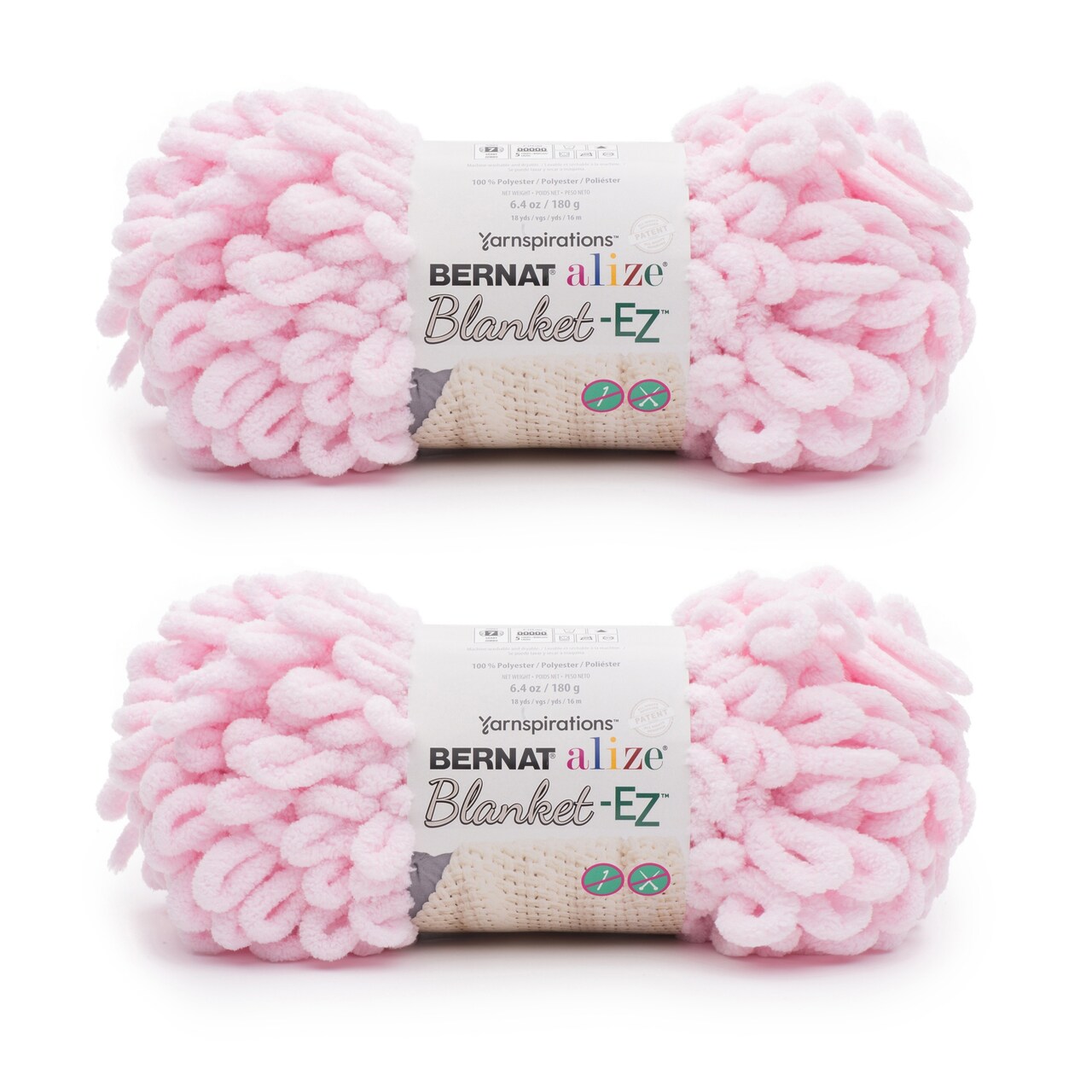 Bernat Alize Blanket Powder Pink Yarn - 2 Pack of 180g/6.4oz - Polyester - 7 Jumbo - 18 Yards - Knitting/Crochet